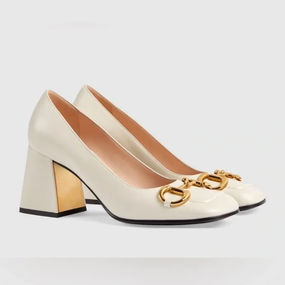 Gucci Elegant Cream Block Heel Pumps - Picture 1 of 10